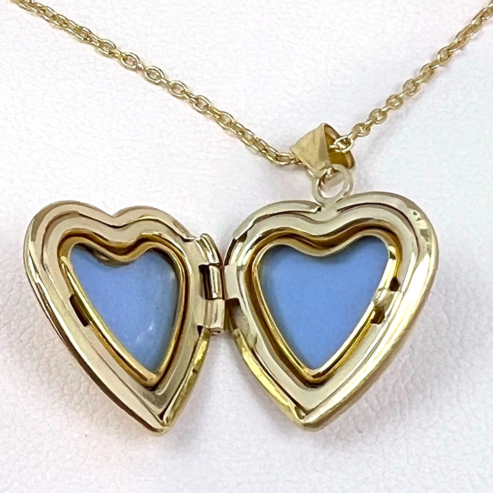 ARGENTO VIVO STERLING SILVER LOCKED HEART PENDANT, GOLD COLOR, 2 PICTURES FRAMES